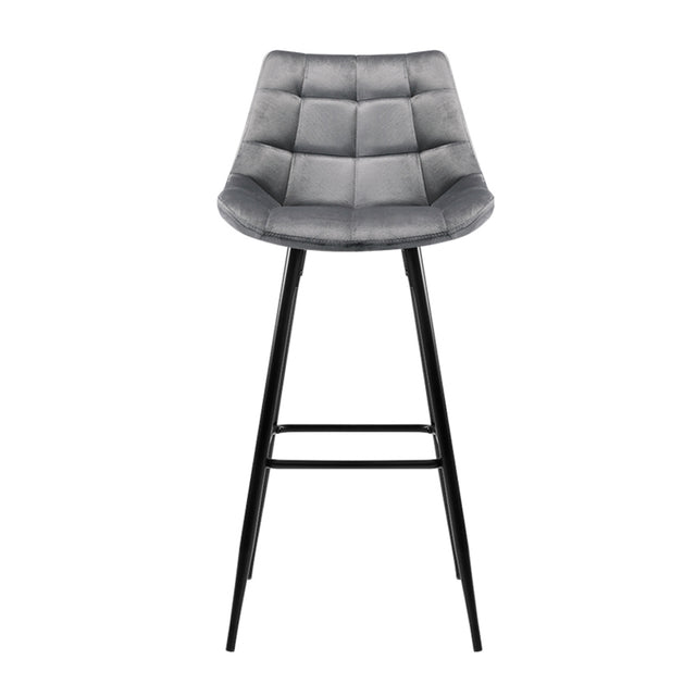 2x Bar Stools Velvet Chairs Grey