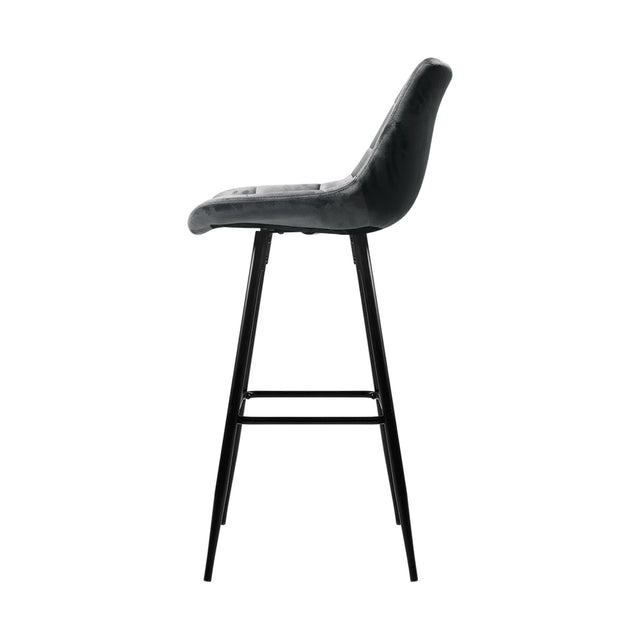 2x Bar Stools Velvet Chairs Grey