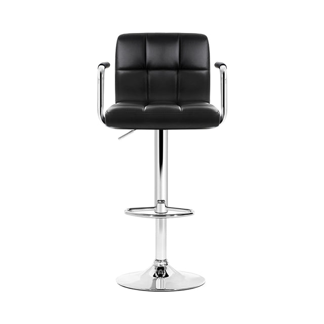 2x Bar Stools Leather Gas Lift w/Armrest Black
