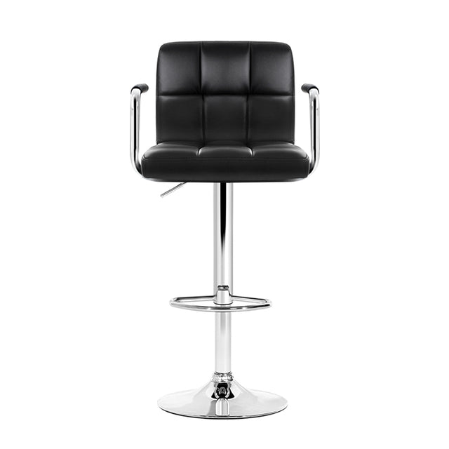4x Bar Stools Leather Gas Lift w/Armrest Black