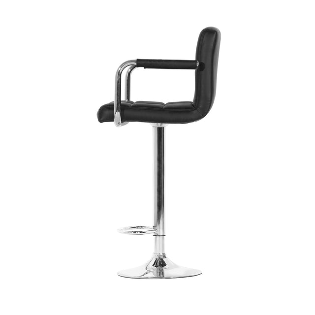 4x Bar Stools Leather Gas Lift w/Armrest Black