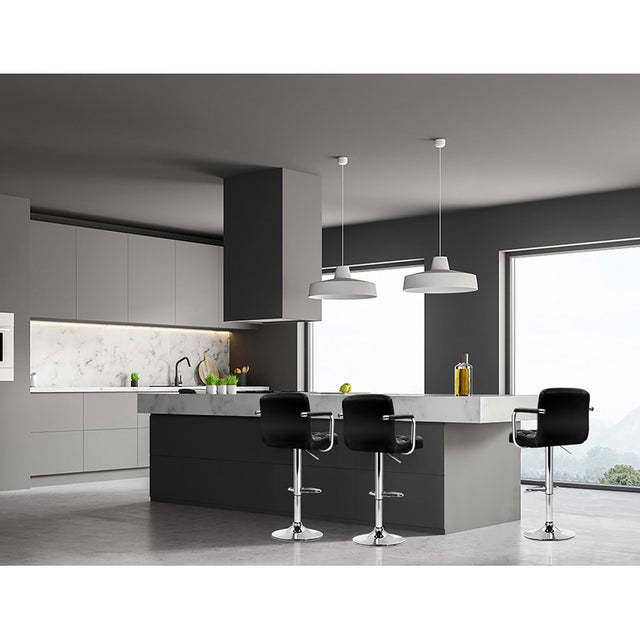 4x Bar Stools Leather Gas Lift w/Armrest Black