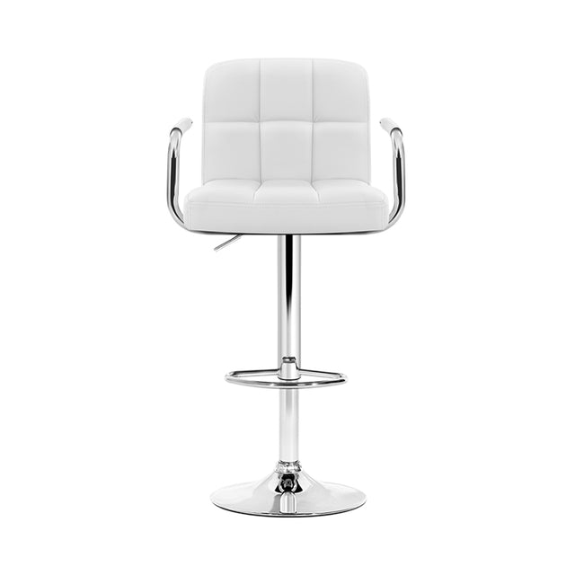 2x Bar Stools Leather Gas Lift w/Armrest White