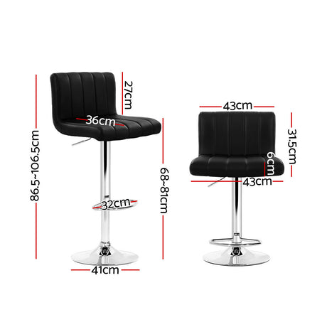 2x Bar Stools Gas Lift Leather Chairs Black