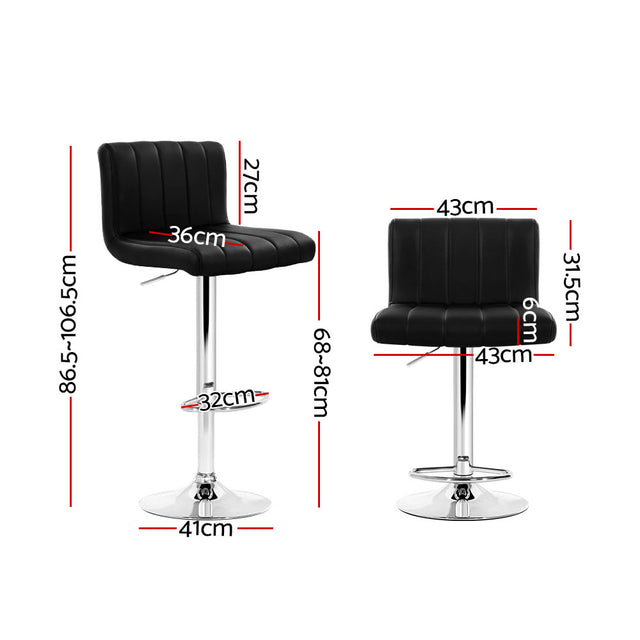 2x Bar Stools Gas Lift Leather Chairs Black