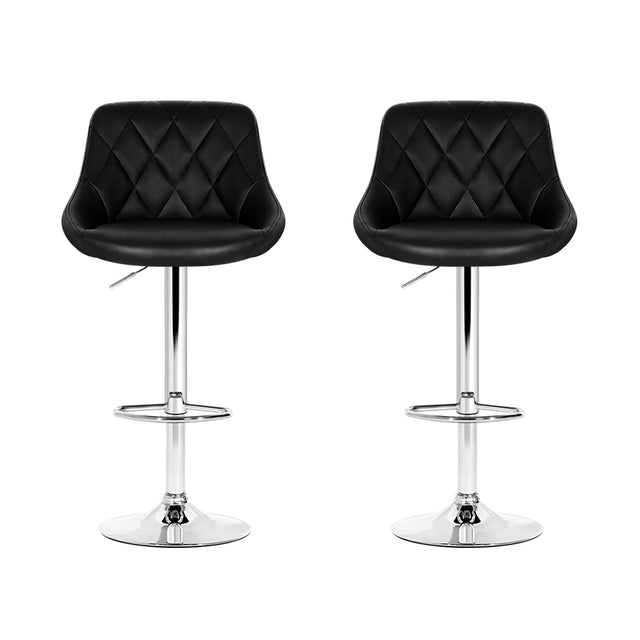 2x Bar Stools Leather Padded Gas Lift Stool Black