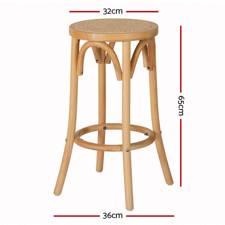 2x Bar Stools Rattan Seat Wooden