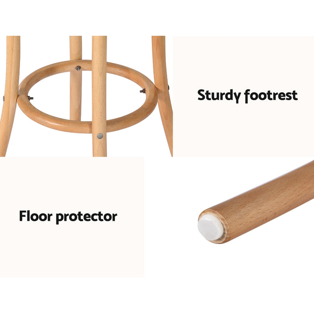 2x Bar Stools Rattan Seat Wooden
