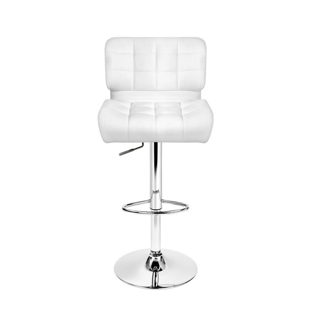 2x Bar Stools Gas Lift Leather Padded White