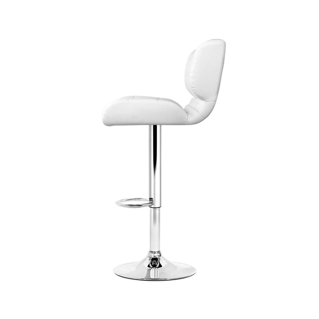 4x Bar Stools Gas Lift Leather Padded White