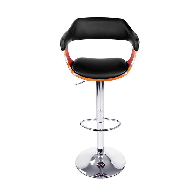 2x Bar Stools Gas Lift Leather w/Armrest Black