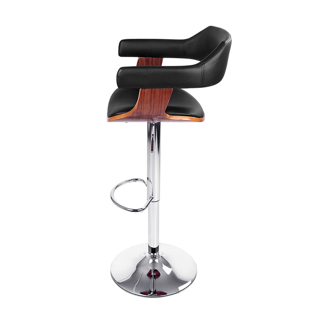 2x Bar Stools Gas Lift Leather w/Armrest Black