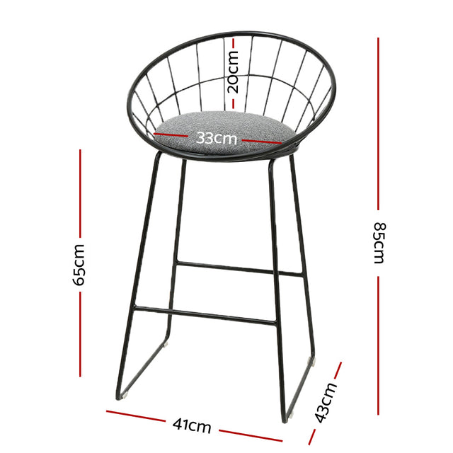 2x Bar Stools Padded Seat Metal