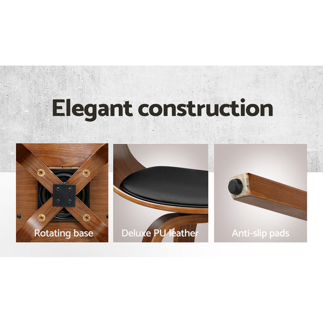 2x Bar Stools Swivel PU Seat Wooden