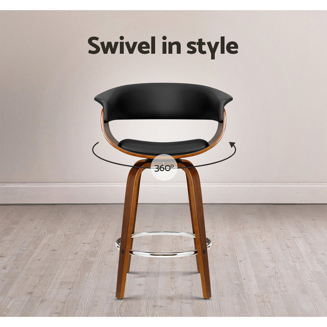 2x Bar Stools Swivel PU Seat Wooden