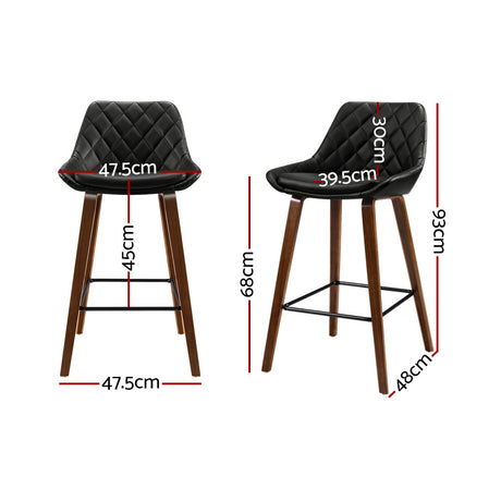 2x Bar Stools PU Seat Wooden