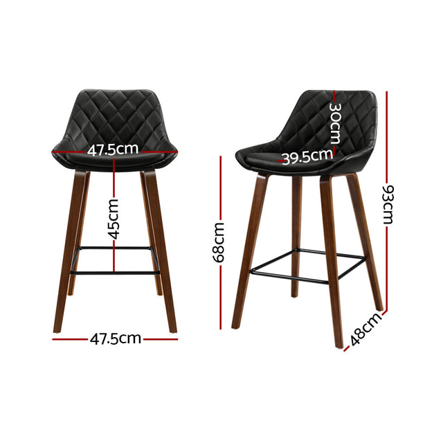 2x Bar Stools PU Seat Wooden