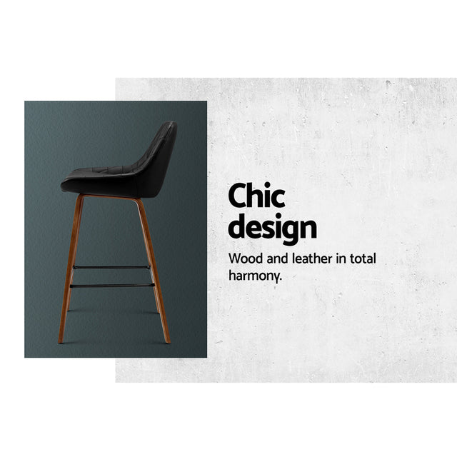 2x Bar Stools PU Seat Wooden