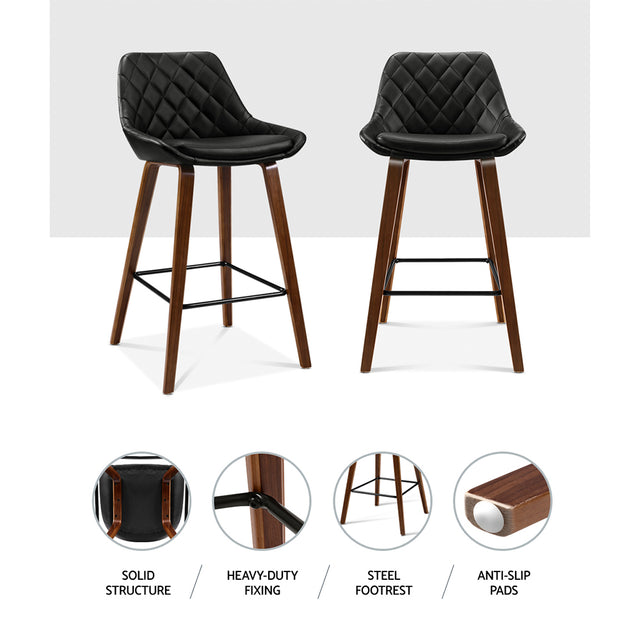 2x Bar Stools PU Seat Wooden