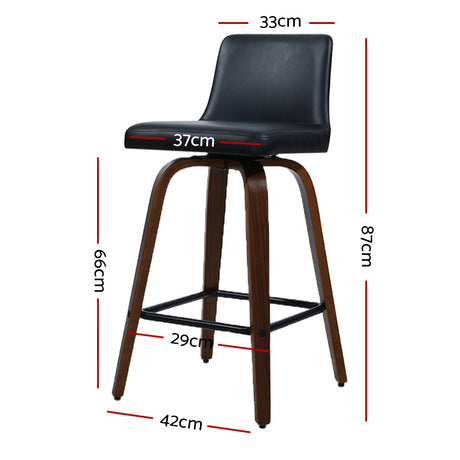 2x Bar Stools Swivel Leather Padded Wooden
