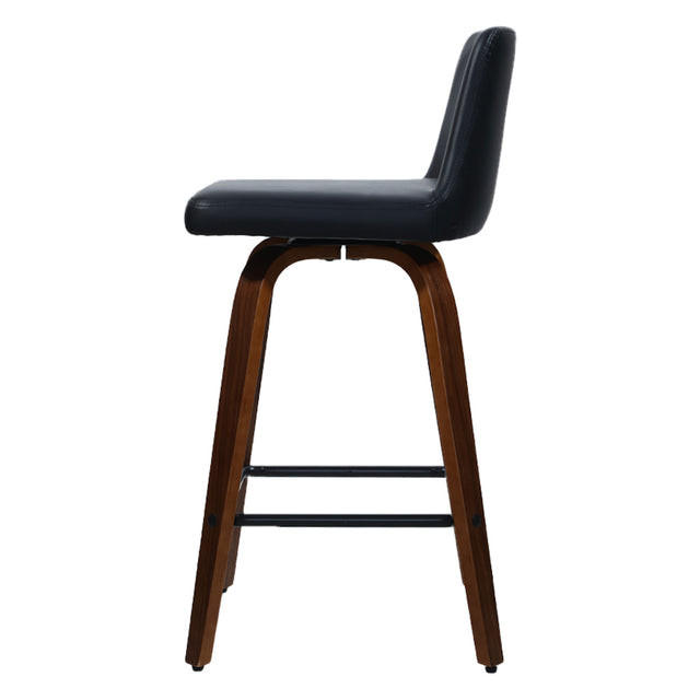 2x Bar Stools Swivel Leather Padded Wooden