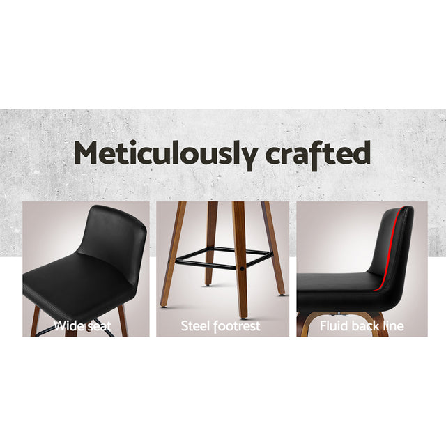 2x Bar Stools Swivel Leather Padded Wooden