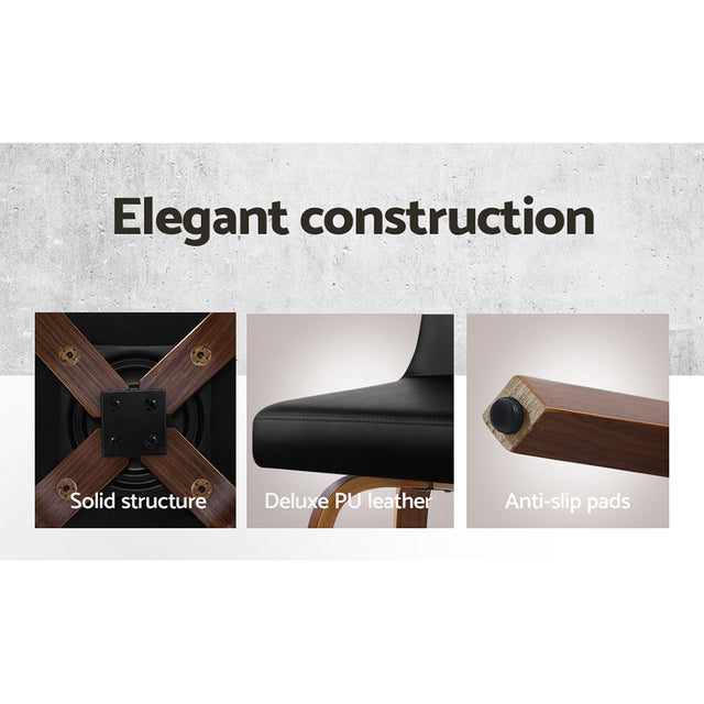 2x Bar Stools Swivel Leather Padded Wooden