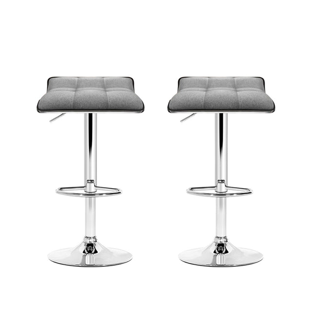 2x Bar Stools Linen Padded Gas Lift