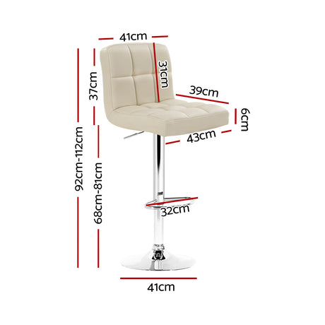 2x Bar Stools Leather Gas Lift Beige