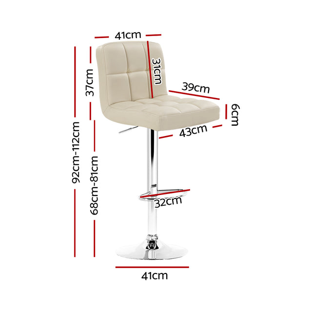 2x Bar Stools Leather Gas Lift Beige