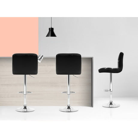 2x Bar Stools Leather Gas Lift Black