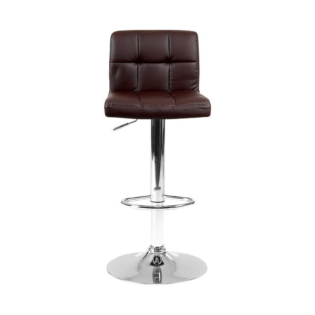 2x Bar Stools Leather Gas Lift Brown
