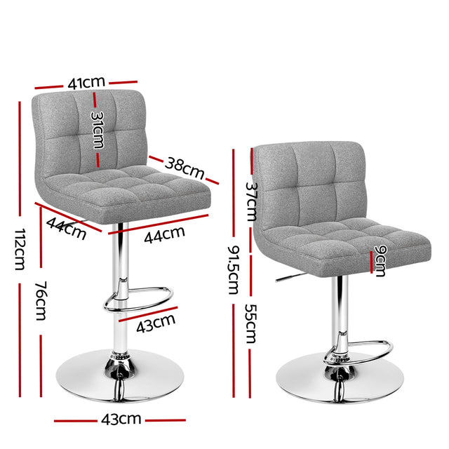 2x Bar Stools Leather Gas Lift Grey
