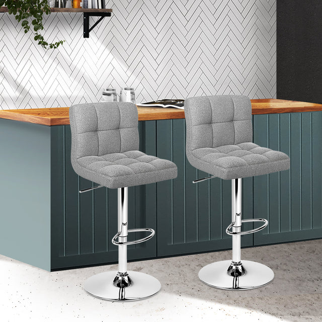 2x Bar Stools Leather Gas Lift Grey