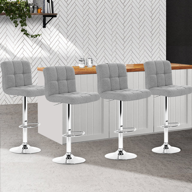 4x Bar Stools Leather Gas Lift Grey