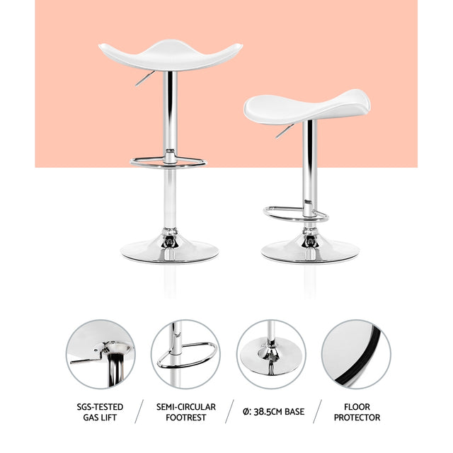 2x Bar Stools Leather Gas Lift Chair White