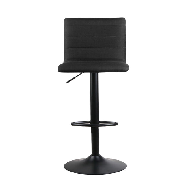 2x Bar Stools Gas Lift Linen Fabric Black