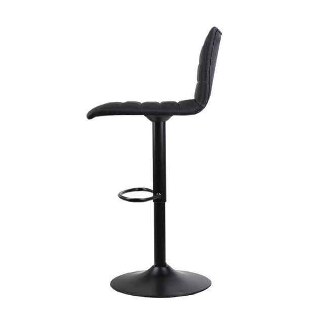 2x Bar Stools Gas Lift Linen Fabric Black
