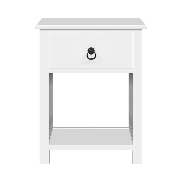 2 X Bedside Table 1 Drawer with Shelf - EMMA White