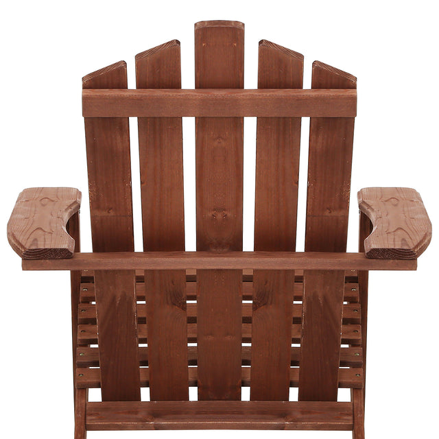 Gardeon 3PC Adirondack Outdoor Table and Chairs Wooden Beach Chair Brown