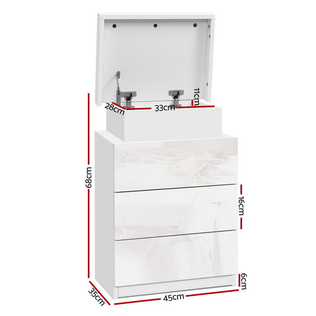 Artiss Bedside Table LED 3 Drawers - COLEY White