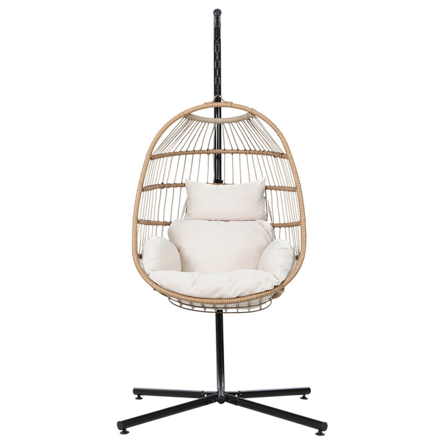 Gardeon Outdoor Egg Swing Chair Wicker Rope Furniture Pod Stand Foldable Yellow
