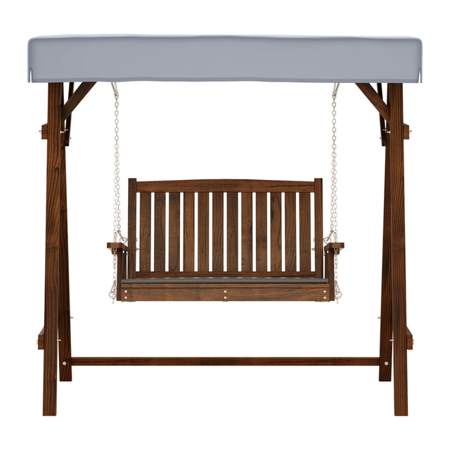 Gardeon Outdoor Wooden Swing Chair Garden Bench Canopy Cushion 2 Seater Charcoal