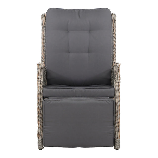 Gardeon 2PC Recliner Chairs Sun lounge Wicker Lounger Outdoor Furniture Adjustable Grey