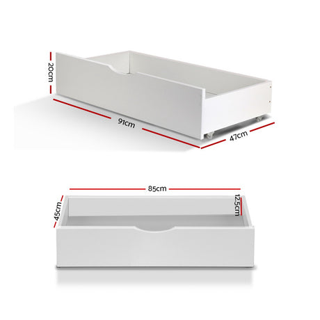 2x Bed Frame Storage Drawers Trundle White