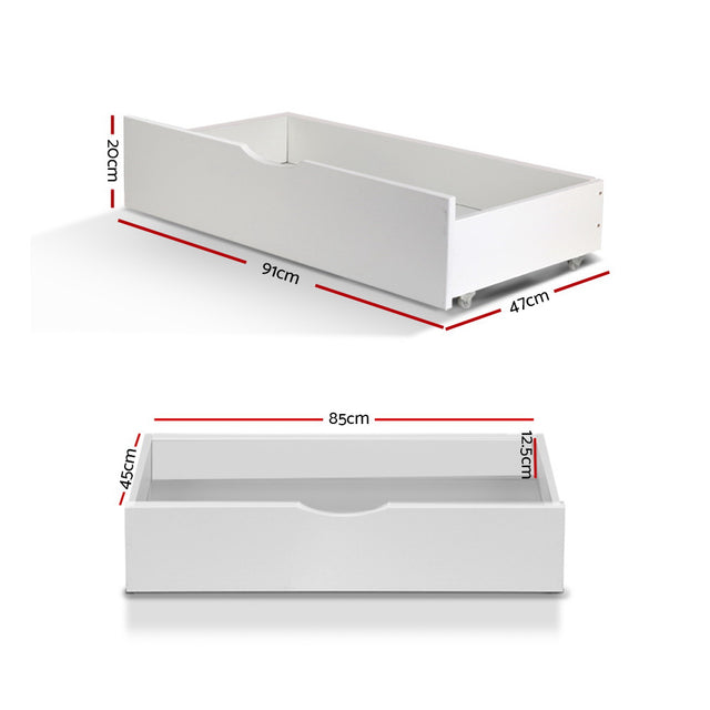 2x Bed Frame Storage Drawers Trundle White